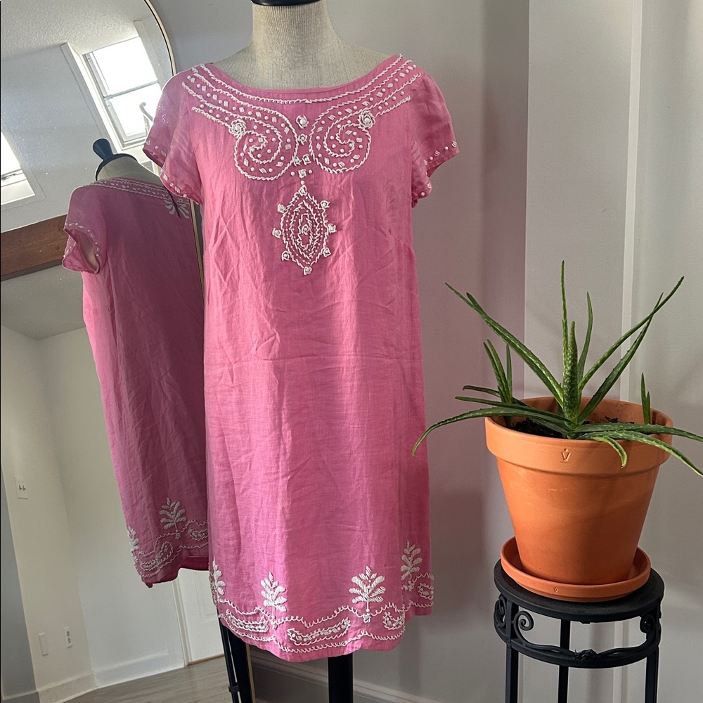 Lilly Pulitzer Pink Beaded Linen Dress